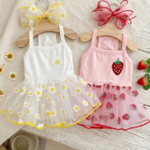 VESTIDO DE TUL CON MARGARITAS Y FRUTILLAS